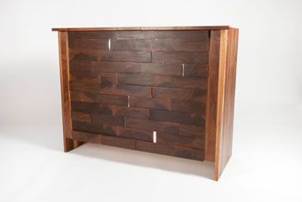 Walnut chest with stainless steel detail